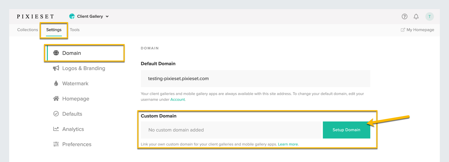 All you need to know about Domains – Pixieset - Help Center